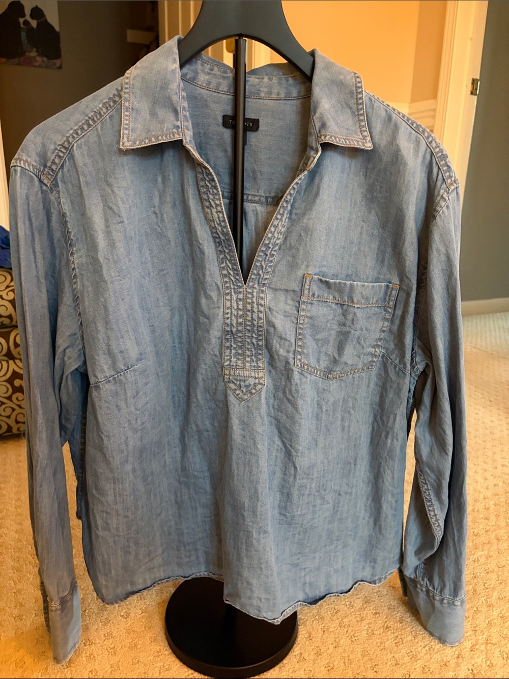 Talbots Light Wash Denim Pullover Blouse